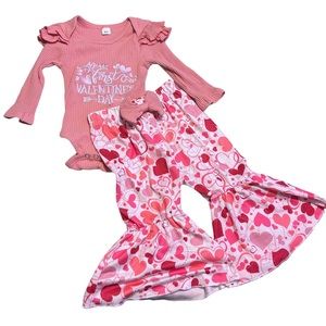 Boutique Valentine’s Day infant matching ruffle set size 80 12 Mo